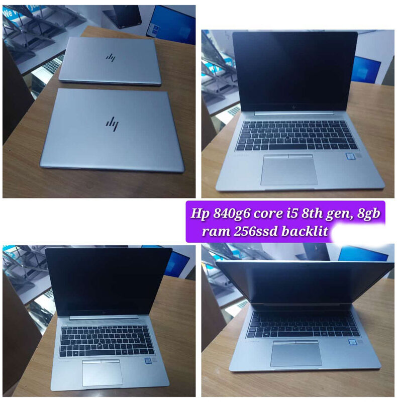 "HP EliteBook 840 G6 laptop featuring a sleek 14-inch Full HD display, Intel Core i5 8th Gen processor, 8GB RAM, 256GB SSD, backlit keyboard, and advanced security features for business and productivity."