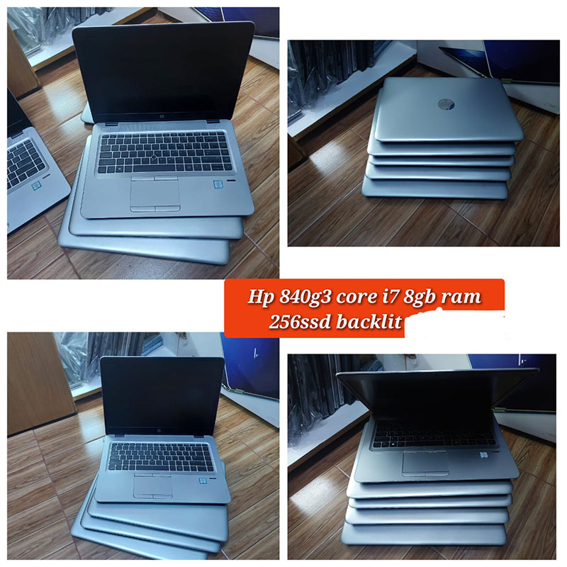 "HP EliteBook 840 G3 laptop with Intel Core i7 6th Gen, 8GB RAM, 256GB SSD, and 14-inch Full HD display."