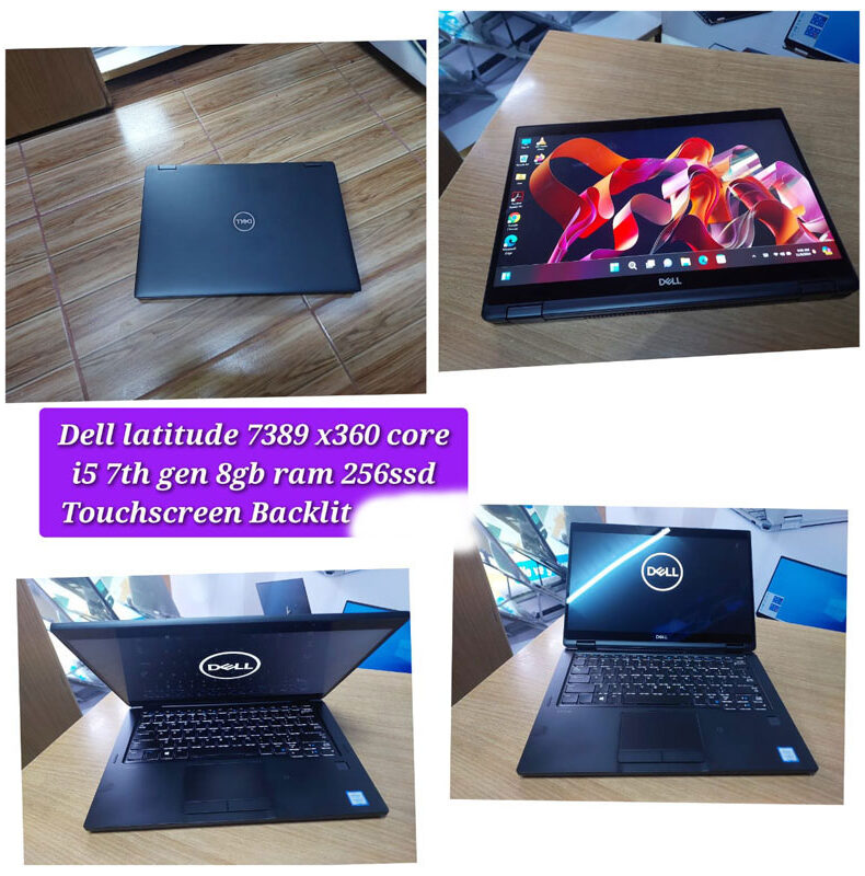 "Dell Latitude 7389 2-in-1 laptop featuring a sleek design, 13.3-inch Full HD touchscreen display, 360-degree hinge, Intel Core i5 7th Gen processor, 8GB RAM, 256GB SSD, and a backlit keyboard"