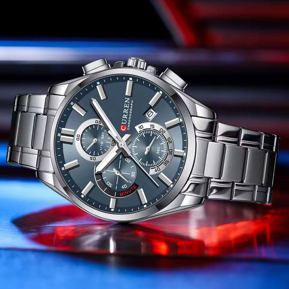 Luxury CURREN men’s chronograph wrist watch with modern metallic finish and quartz movement