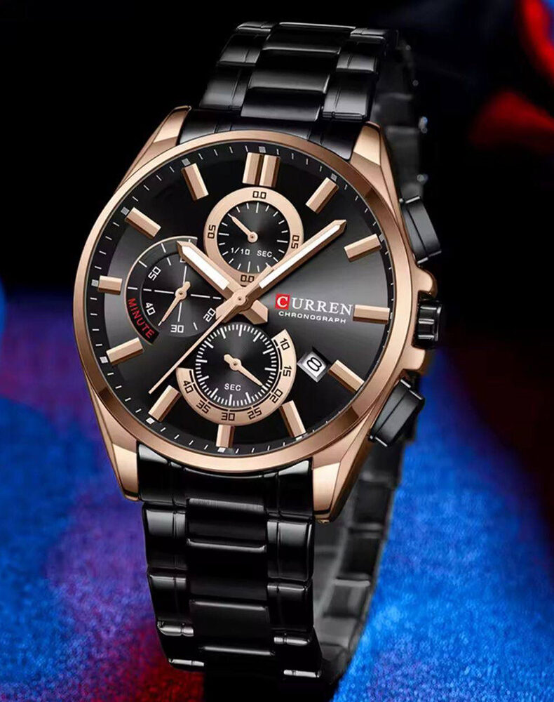 CURREN chronograph gents watch with black dial and stainless steel strap for stylish everyday wear