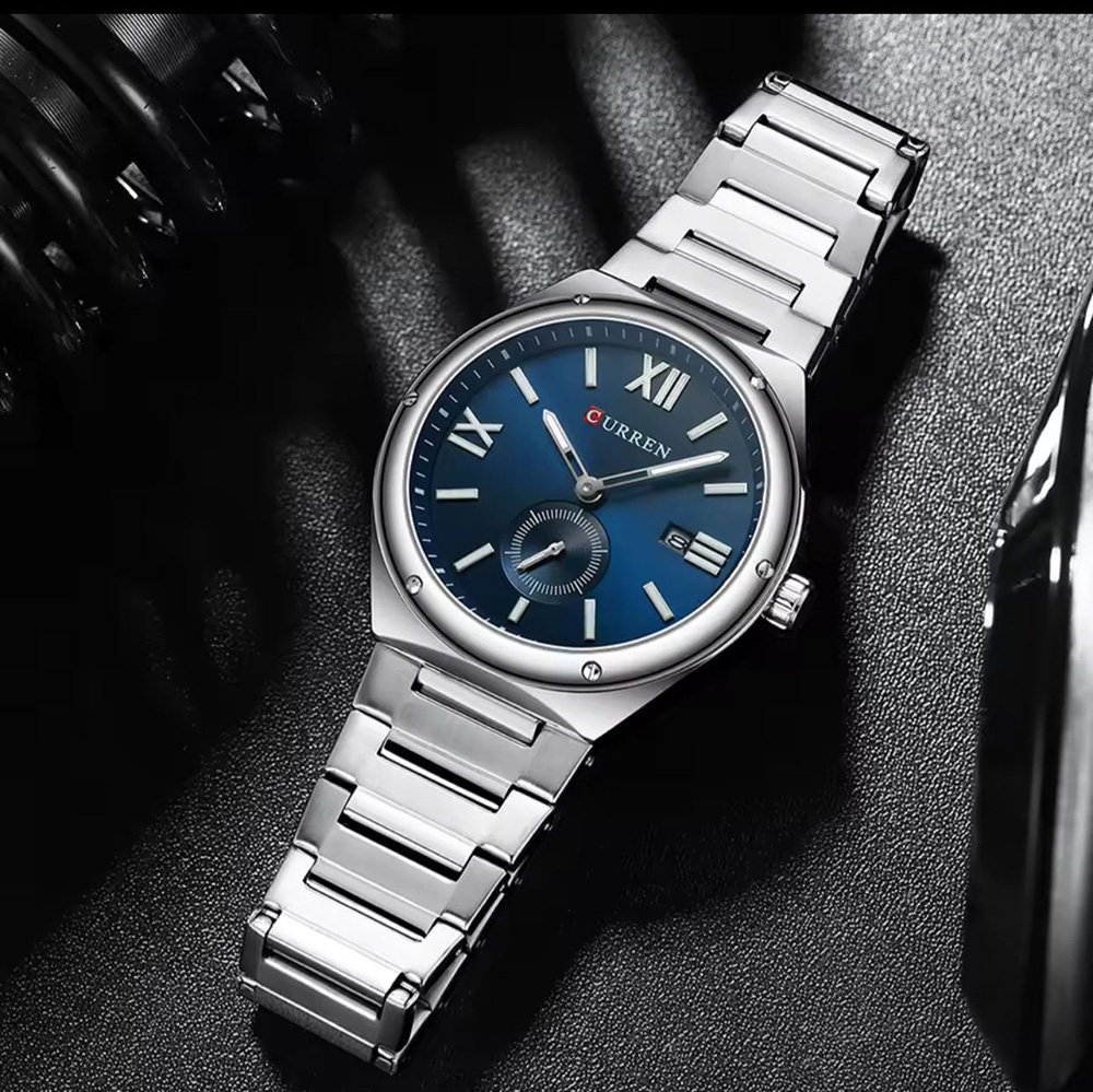 curren gents wacth blue stainless steel luxury